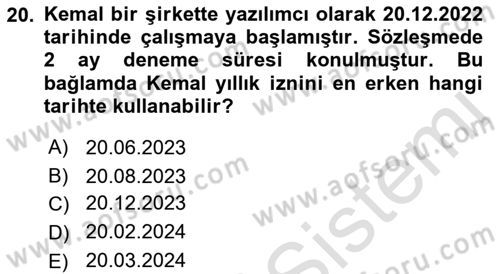 Temel İş Hukuku Dersi 2022 - 2023 Yılı Yaz Okulu Sınav Soruları 20. Soru