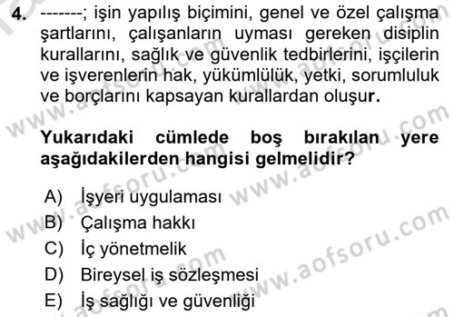 Temel İş Hukuku Dersi 2022 - 2023 Yılı Yaz Okulu Sınav Soruları 4. Soru