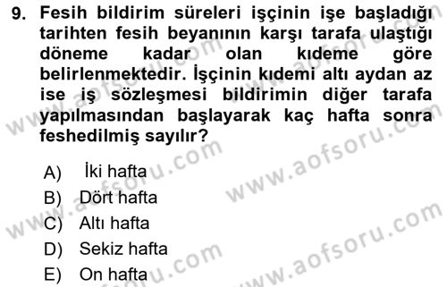 Temel İş Hukuku Dersi 2022 - 2023 Yılı Yaz Okulu Sınav Soruları 9. Soru