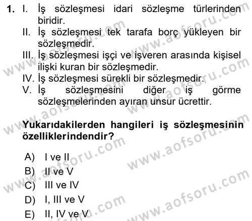 Temel İş Hukuku Dersi 2023 - 2024 Yılı (Vize) Ara Sınav Soruları 1. Soru