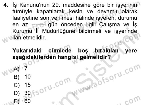 Temel İş Hukuku Dersi 2023 - 2024 Yılı (Vize) Ara Sınav Soruları 4. Soru