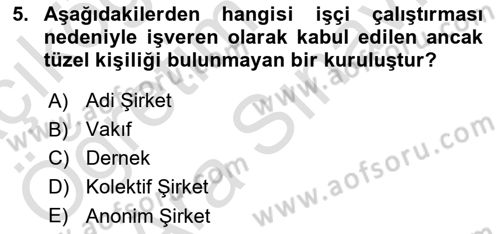 Temel İş Hukuku Dersi 2023 - 2024 Yılı (Vize) Ara Sınav Soruları 5. Soru