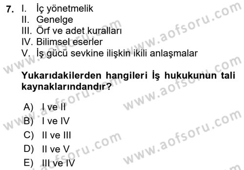 Temel İş Hukuku Dersi 2023 - 2024 Yılı (Vize) Ara Sınav Soruları 7. Soru