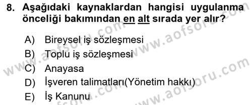 Temel İş Hukuku Dersi 2023 - 2024 Yılı (Vize) Ara Sınav Soruları 8. Soru