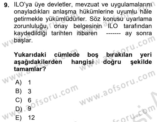 Temel İş Hukuku Dersi 2023 - 2024 Yılı (Vize) Ara Sınav Soruları 9. Soru