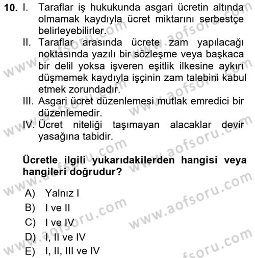 Temel İş Hukuku Dersi 2023 - 2024 Yılı (Final) Dönem Sonu Sınav Soruları 10. Soru
