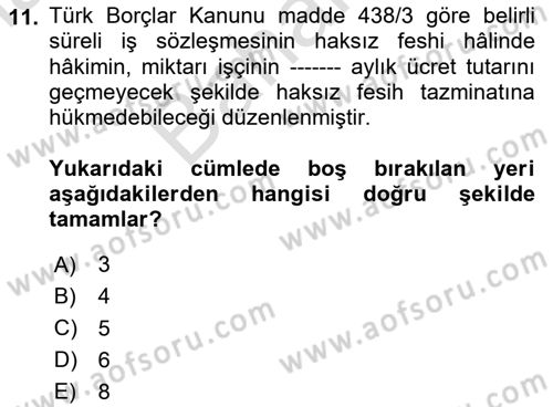 Temel İş Hukuku Dersi 2023 - 2024 Yılı (Final) Dönem Sonu Sınav Soruları 11. Soru