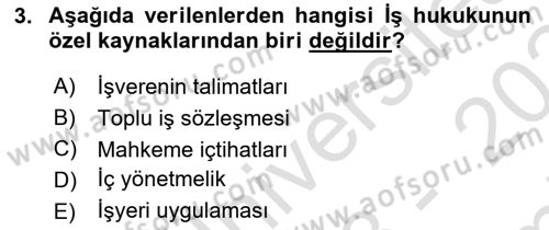 Temel İş Hukuku Dersi 2023 - 2024 Yılı (Final) Dönem Sonu Sınav Soruları 3. Soru