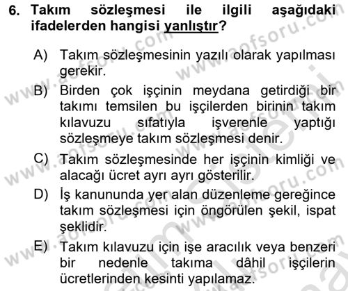 Temel İş Hukuku Dersi 2023 - 2024 Yılı (Final) Dönem Sonu Sınav Soruları 6. Soru