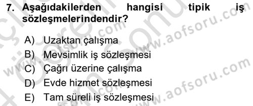 Temel İş Hukuku Dersi 2023 - 2024 Yılı (Final) Dönem Sonu Sınav Soruları 7. Soru