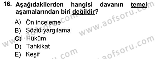 Medeni Usul Hukuku Dersi 2012 - 2013 Yılı (Vize) Ara Sınav Soruları 16. Soru