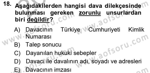 Medeni Usul Hukuku Dersi 2012 - 2013 Yılı (Vize) Ara Sınav Soruları 18. Soru
