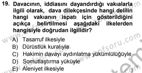 Medeni Usul Hukuku Dersi 2012 - 2013 Yılı (Vize) Ara Sınav Soruları 19. Soru