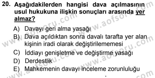 Medeni Usul Hukuku Dersi 2012 - 2013 Yılı (Vize) Ara Sınav Soruları 20. Soru