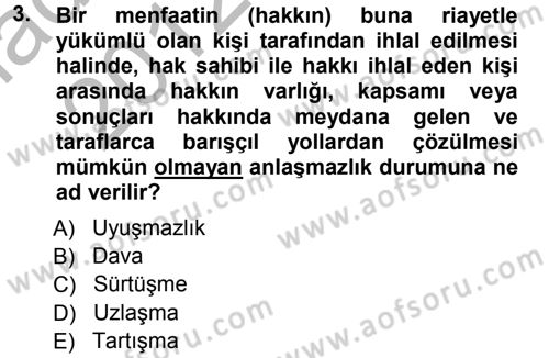 Medeni Usul Hukuku Dersi 2012 - 2013 Yılı (Vize) Ara Sınav Soruları 3. Soru