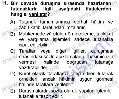 Medeni Usul Hukuku Dersi 2012 - 2013 Yılı (Final) Dönem Sonu Sınav Soruları 11. Soru
