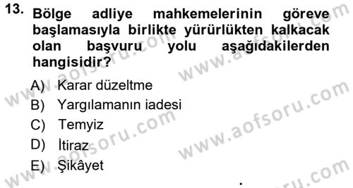 Medeni Usul Hukuku Dersi 2012 - 2013 Yılı (Final) Dönem Sonu Sınav Soruları 13. Soru