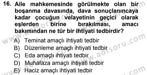 Medeni Usul Hukuku Dersi 2012 - 2013 Yılı (Final) Dönem Sonu Sınav Soruları 16. Soru