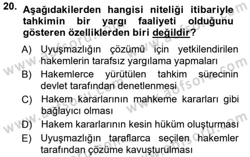 Medeni Usul Hukuku Dersi 2012 - 2013 Yılı (Final) Dönem Sonu Sınav Soruları 20. Soru