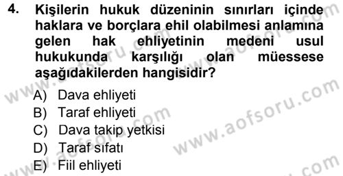 Medeni Usul Hukuku Dersi 2012 - 2013 Yılı (Final) Dönem Sonu Sınav Soruları 4. Soru