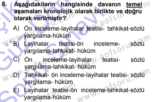 Medeni Usul Hukuku Dersi 2012 - 2013 Yılı (Final) Dönem Sonu Sınav Soruları 6. Soru