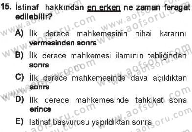 Medeni Usul Hukuku Dersi 2012 - 2013 Yılı Tek Ders Sınav Soruları 15. Soru
