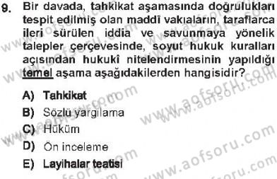 Medeni Usul Hukuku Dersi 2012 - 2013 Yılı Tek Ders Sınav Soruları 9. Soru