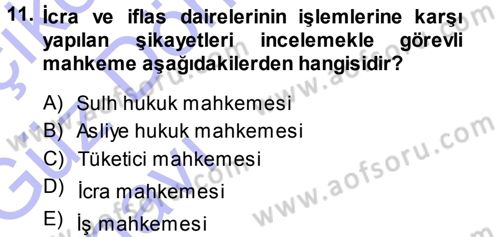 Medeni Usul Hukuku Dersi 2013 - 2014 Yılı (Vize) Ara Sınav Soruları 11. Soru