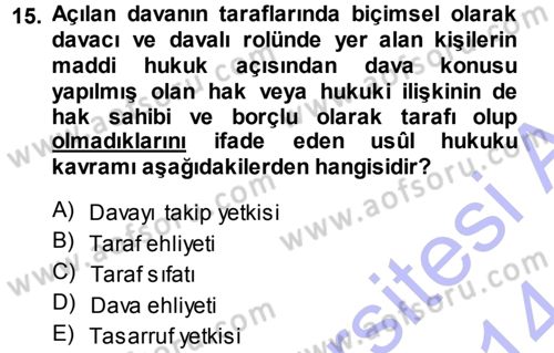 Medeni Usul Hukuku Dersi 2013 - 2014 Yılı (Vize) Ara Sınav Soruları 15. Soru