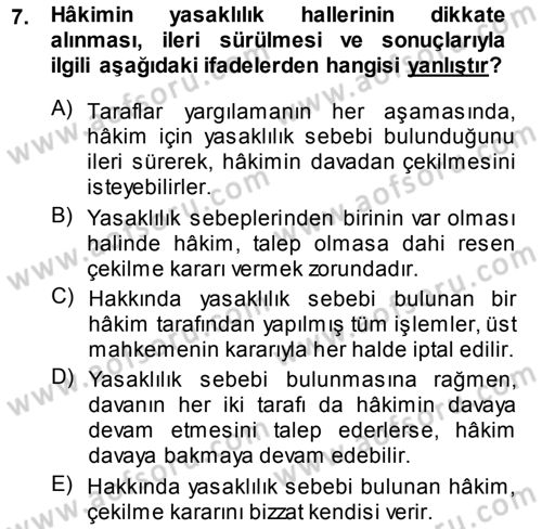 Medeni Usul Hukuku Dersi 2013 - 2014 Yılı (Vize) Ara Sınav Soruları 7. Soru