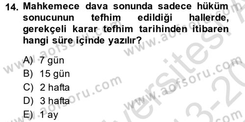 Medeni Usul Hukuku Dersi 2013 - 2014 Yılı Tek Ders Sınav Soruları 14. Soru