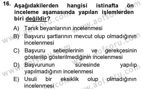 Medeni Usul Hukuku Dersi 2013 - 2014 Yılı Tek Ders Sınav Soruları 16. Soru