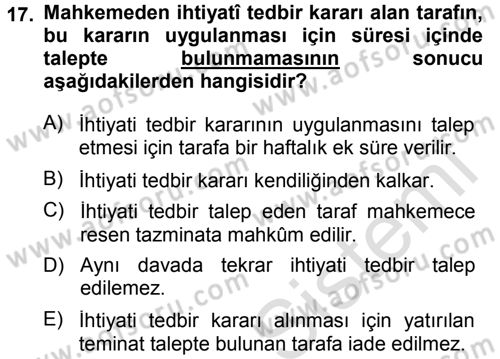 Medeni Usul Hukuku Dersi 2013 - 2014 Yılı Tek Ders Sınav Soruları 17. Soru