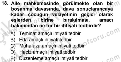 Medeni Usul Hukuku Dersi 2013 - 2014 Yılı Tek Ders Sınav Soruları 18. Soru