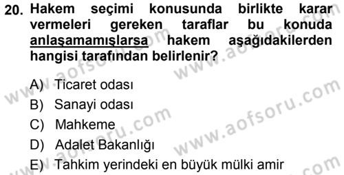 Medeni Usul Hukuku Dersi 2013 - 2014 Yılı Tek Ders Sınav Soruları 20. Soru