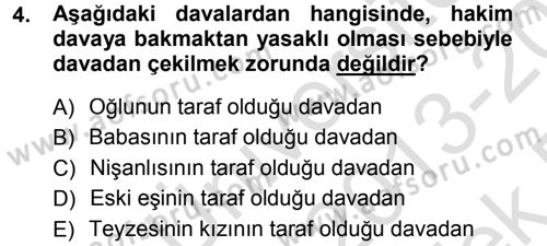 Medeni Usul Hukuku Dersi 2013 - 2014 Yılı Tek Ders Sınav Soruları 4. Soru