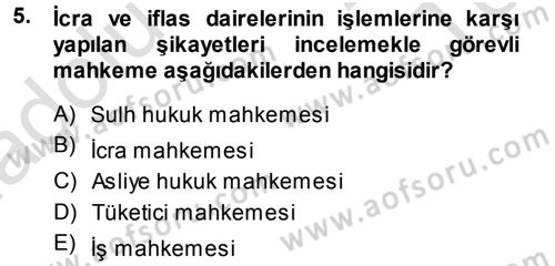 Medeni Usul Hukuku Dersi 2013 - 2014 Yılı Tek Ders Sınav Soruları 5. Soru