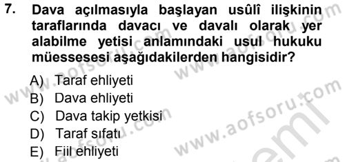 Medeni Usul Hukuku Dersi 2013 - 2014 Yılı Tek Ders Sınav Soruları 7. Soru