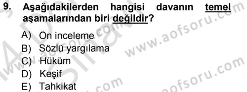 Medeni Usul Hukuku Dersi 2013 - 2014 Yılı Tek Ders Sınav Soruları 9. Soru