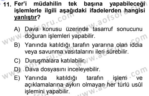 Medeni Usul Hukuku Dersi 2014 - 2015 Yılı (Vize) Ara Sınav Soruları 11. Soru