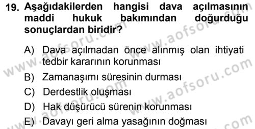 Medeni Usul Hukuku Dersi 2014 - 2015 Yılı (Vize) Ara Sınav Soruları 19. Soru