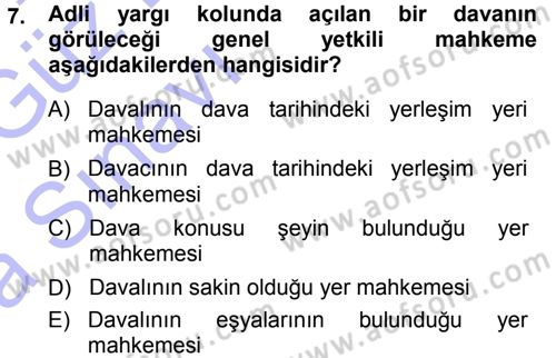 Medeni Usul Hukuku Dersi 2014 - 2015 Yılı (Vize) Ara Sınav Soruları 7. Soru