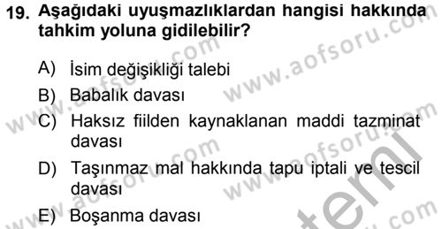 Medeni Usul Hukuku Dersi 2014 - 2015 Yılı (Final) Dönem Sonu Sınav Soruları 19. Soru