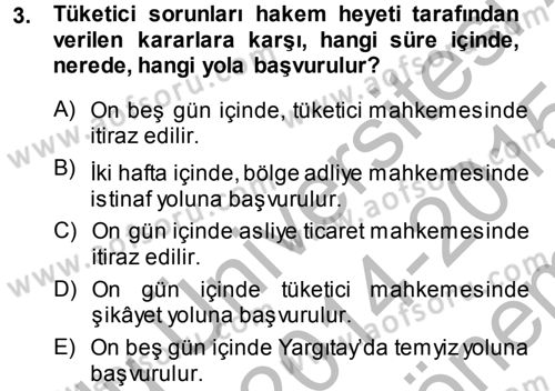 Medeni Usul Hukuku Dersi 2014 - 2015 Yılı (Final) Dönem Sonu Sınav Soruları 3. Soru