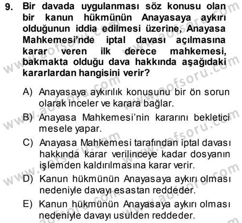 Medeni Usul Hukuku Dersi 2014 - 2015 Yılı (Final) Dönem Sonu Sınav Soruları 9. Soru
