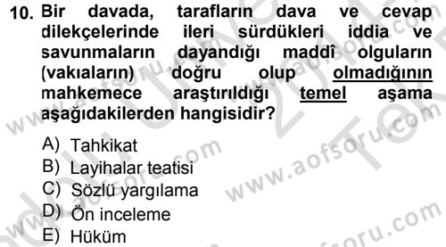 Medeni Usul Hukuku Dersi 2014 - 2015 Yılı Tek Ders Sınav Soruları 10. Soru