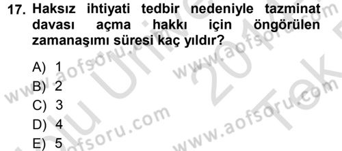 Medeni Usul Hukuku Dersi 2014 - 2015 Yılı Tek Ders Sınav Soruları 17. Soru