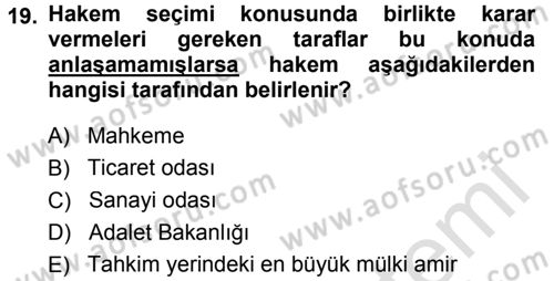 Medeni Usul Hukuku Dersi 2014 - 2015 Yılı Tek Ders Sınav Soruları 19. Soru