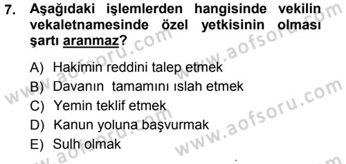 Medeni Usul Hukuku Dersi 2014 - 2015 Yılı Tek Ders Sınav Soruları 7. Soru