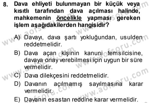 Medeni Usul Hukuku Dersi 2014 - 2015 Yılı Tek Ders Sınav Soruları 8. Soru